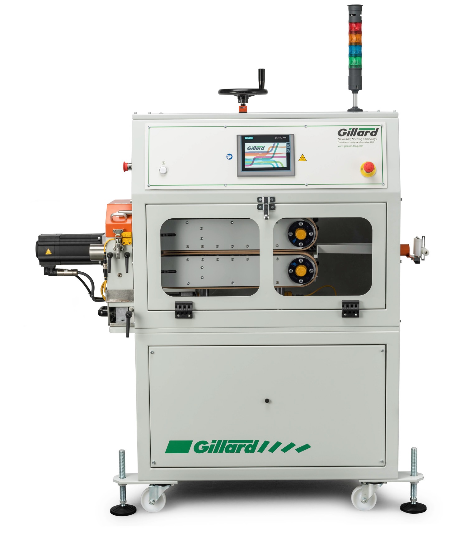 Figure 1. Servo-Torq® Standard rotary cutter system (Model ST-MT/50C) with Accra-Feed™ UA75 caterpillar infeeder/puller. 